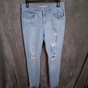Levis 720 High Rise Super Skinny Womens 30x30 Blue Stretch Light Wash Distressed